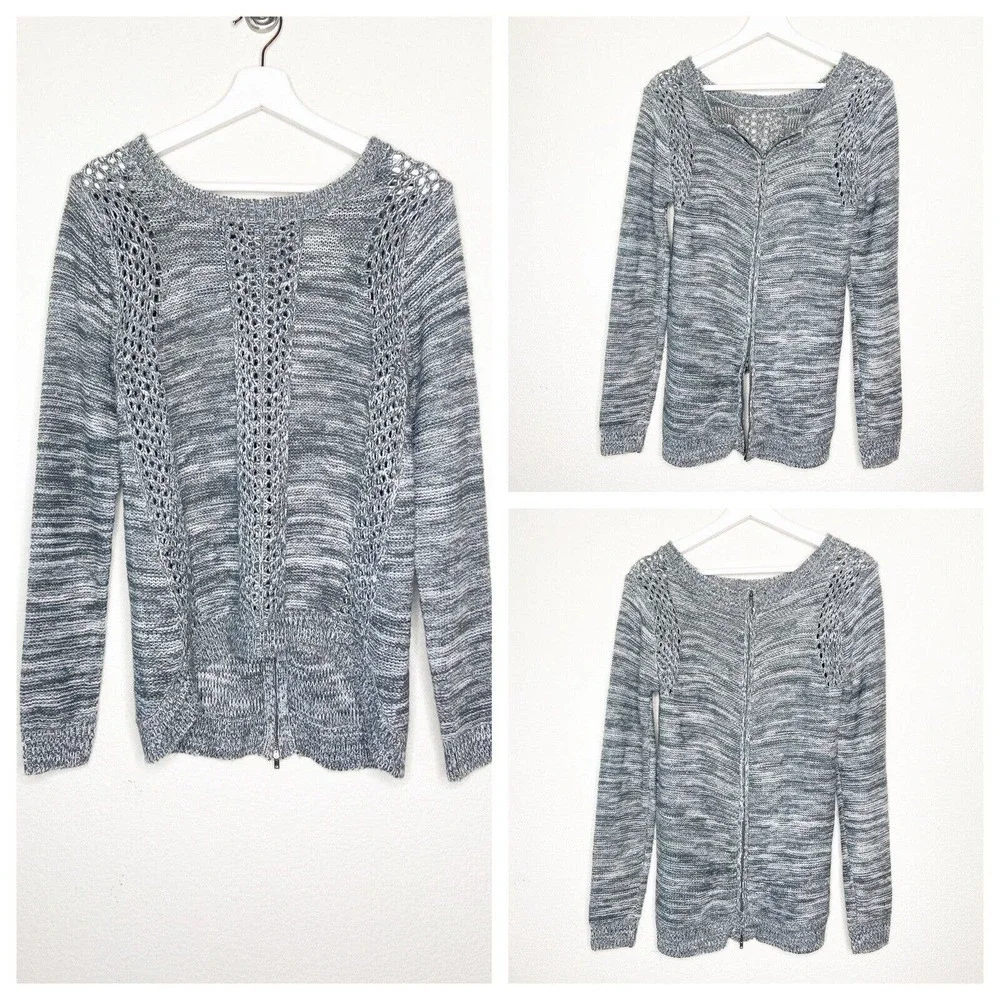 Altar'd State Gray Two Way Zip Back Mulit Knit Pattern Sweater Sz S